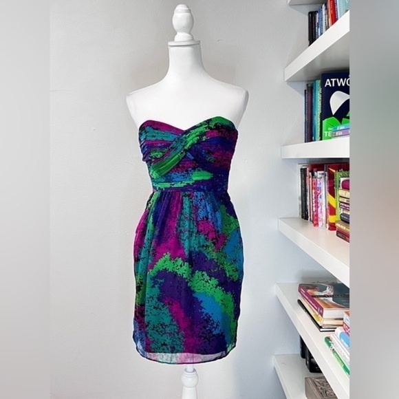 Shoshanna Dresses & Skirts - Shoshanna jewel tone strapless Mini dress silk fit and flare sz 0 cocktail party